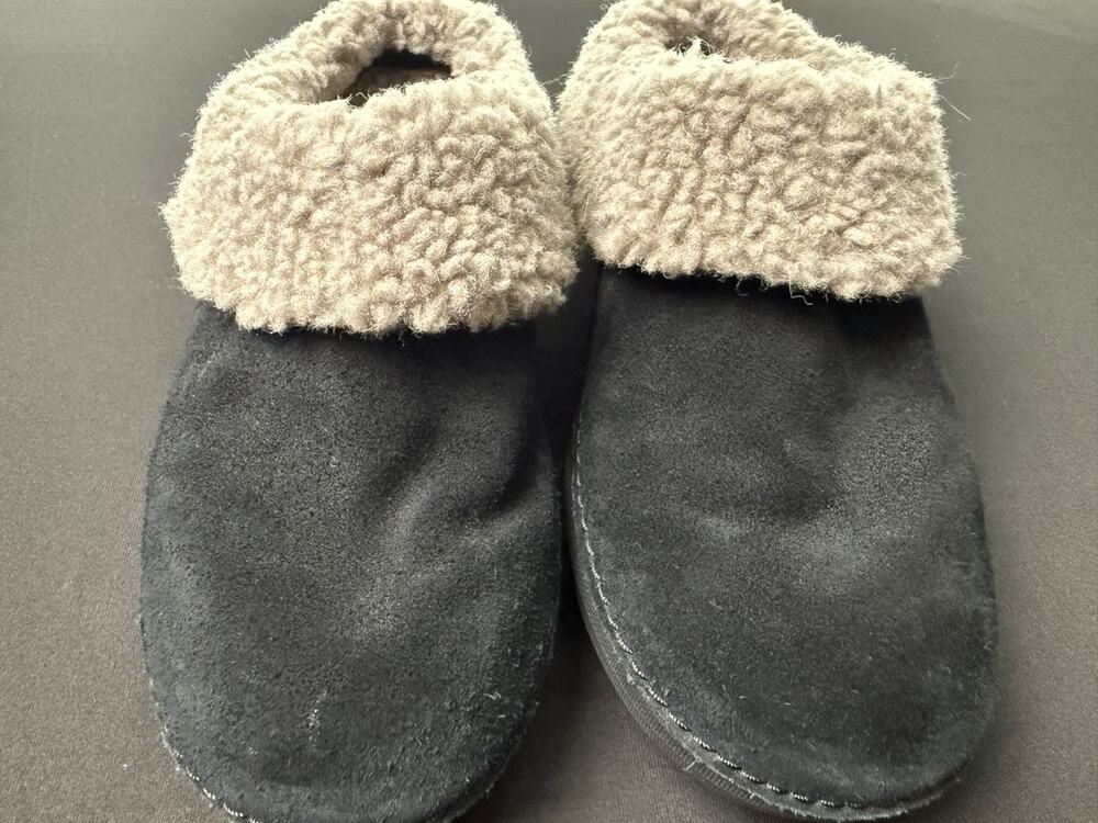 FitFlop Loaff Snug Black Suede Slipper Clogs Womens Shearling Lined Comfort Sz 7